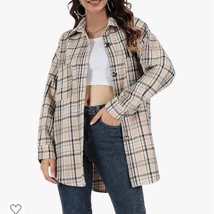 EUC Casual Loose Plaid Shacket Flannel Wool Blend Button Down